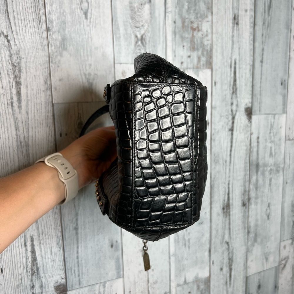 Rodo Vintage Black Croc Embossed Leather Studded Bowler Bag Classy Luxurious - Picture 8 of 9